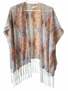 Garage Paisley Fringe Kimono Cardigan Boho Festival Lightweight Beach Cover Up